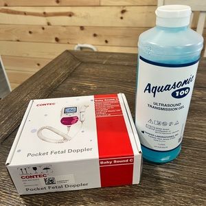 Pocket fetal Doppler and ultrasound gel